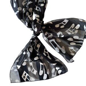 Black and White Silky Music Notes Scarf